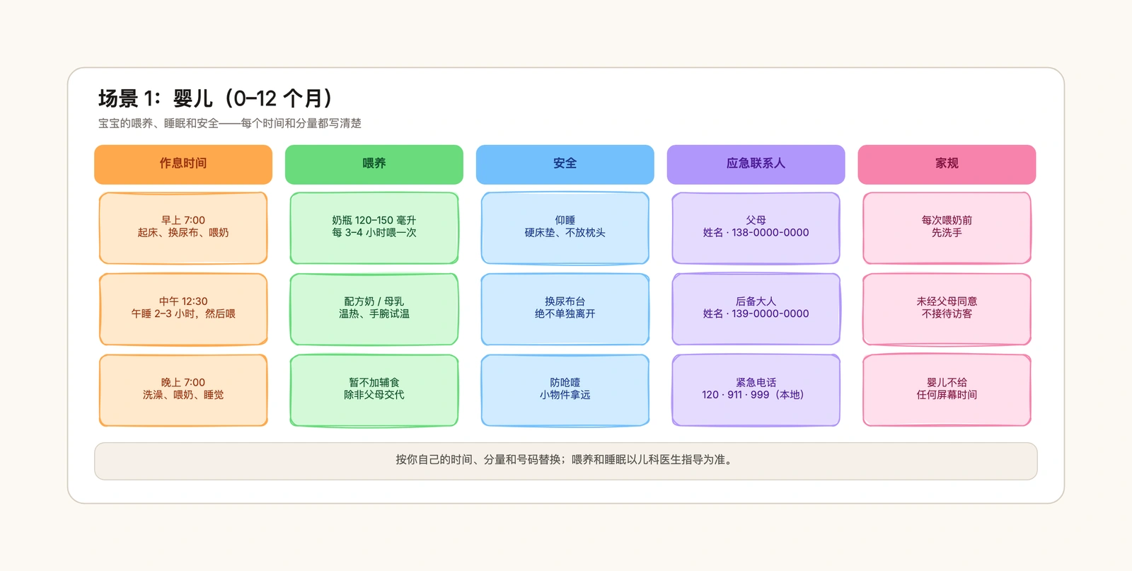 保姆照护说明模板