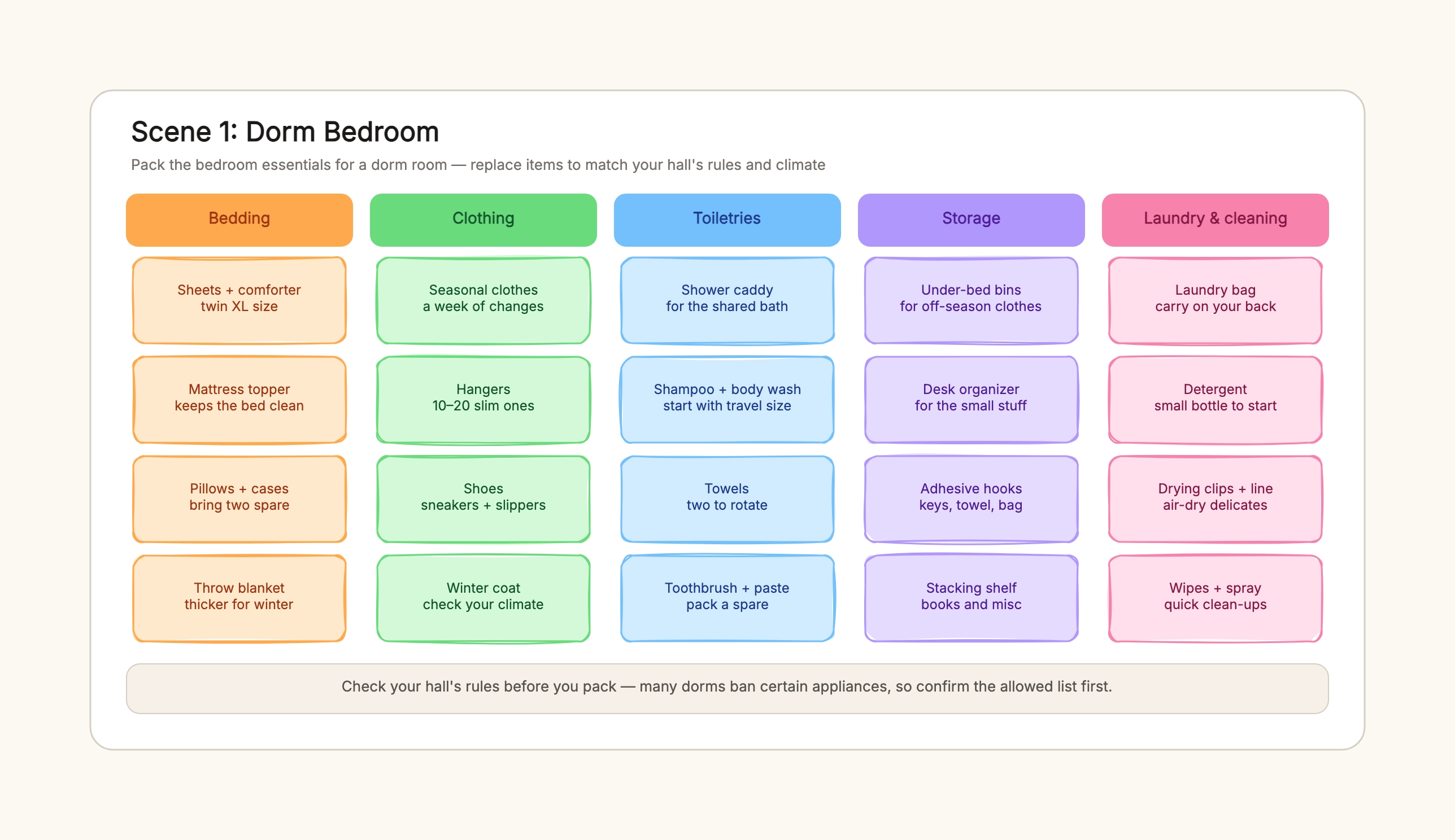 College Packing List Examples